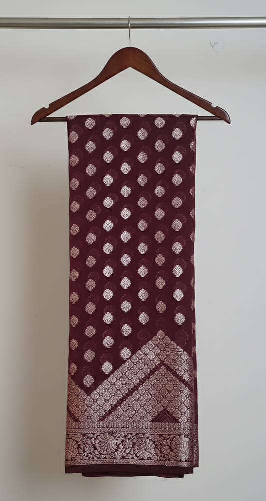 Royal Maroon Khadi Georgette Saree WA012