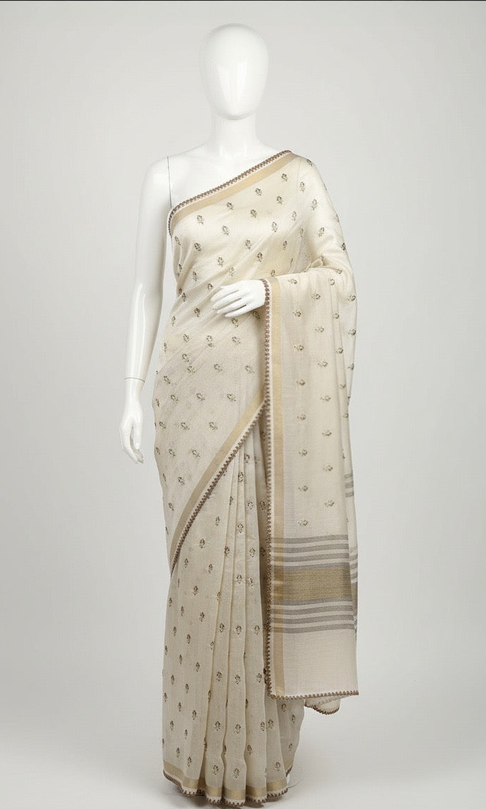 Golden Dew Drop Tissue Saree WA019